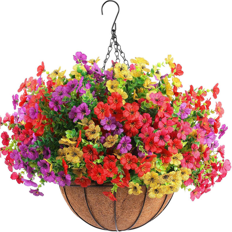 2 Sets Hanging Artificial Flowers With Baskets