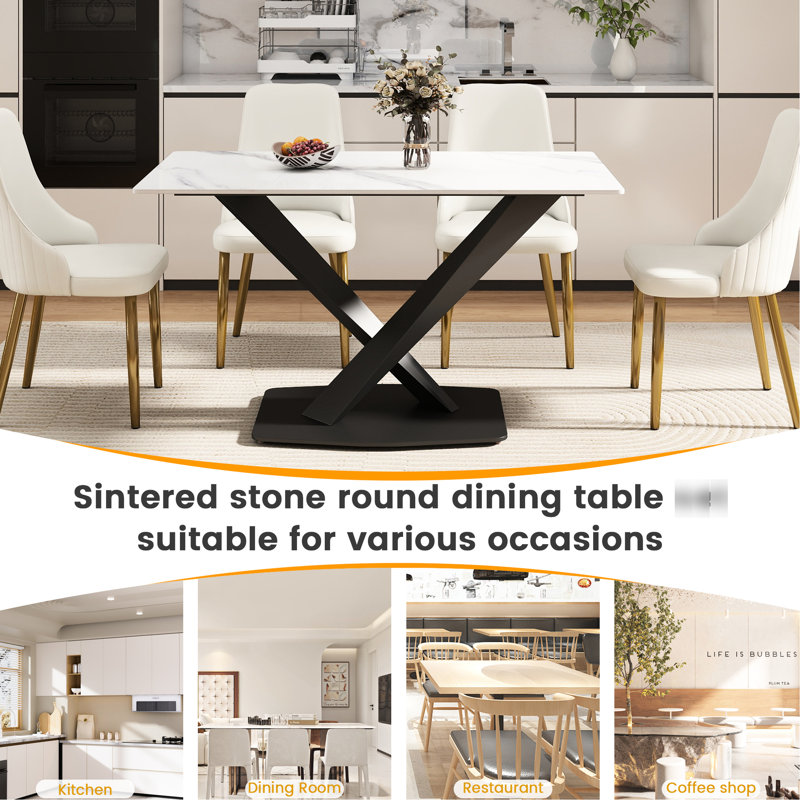 Table de salle à manger 56,34 po, Blanc/Noir, H 30,26 po x L 56,34 po x l 31,16 po