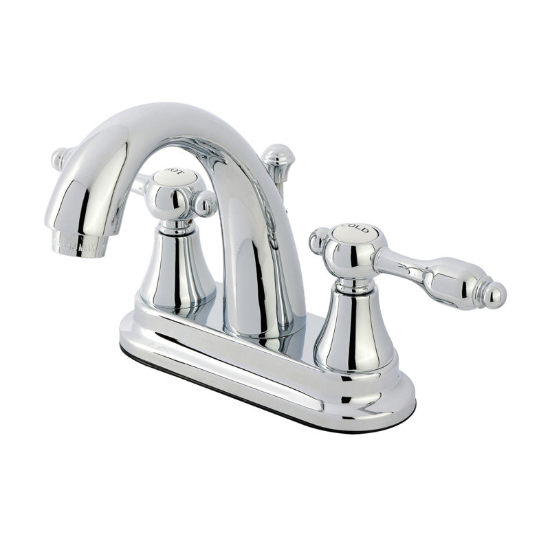 Kingston Brass Tudor Two-Handle 3-Hole Deck Mount 4" Centerset Bathroom Faucet with Brass Pop-Up, Chrome