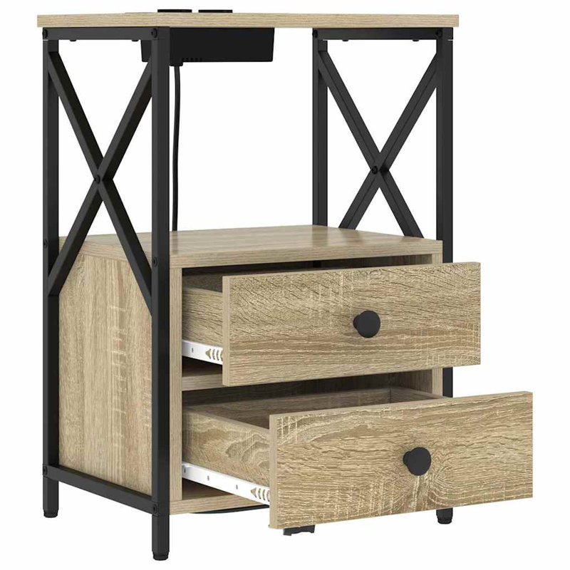 Bedside Cabinet With Charging Station With Drawer, Sonoma Oak