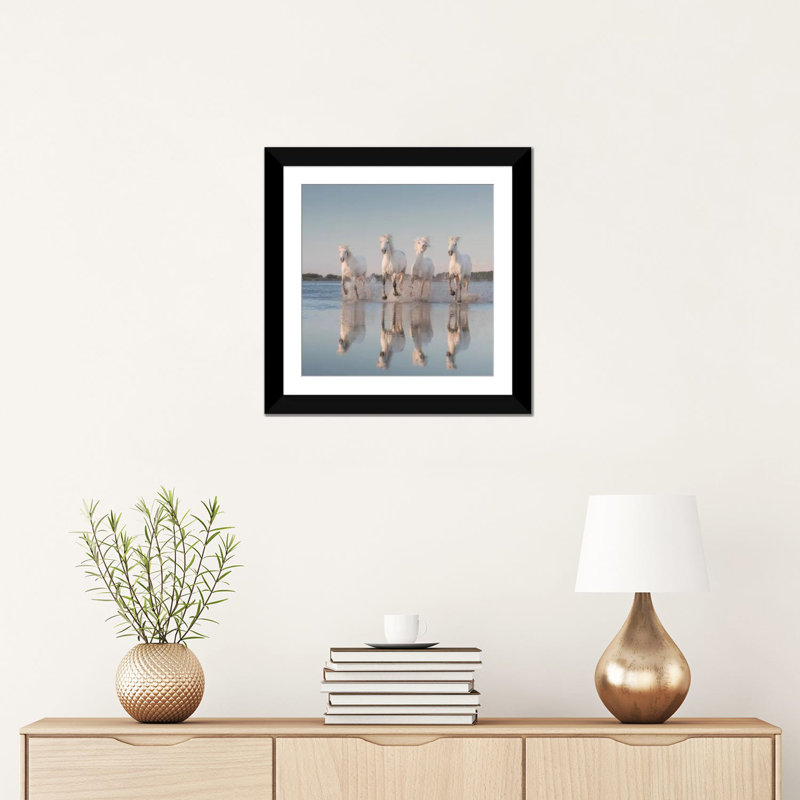 « white anges of camargue iii », reproduction de photo sur toile, H 24 po x l 24 po x P 1 po, Papier beaux-arts encadré noir