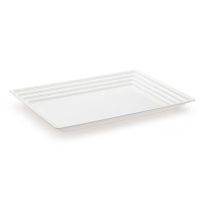 11" x 16" White Rectangular with Groove Rim Plastic Serving Trays