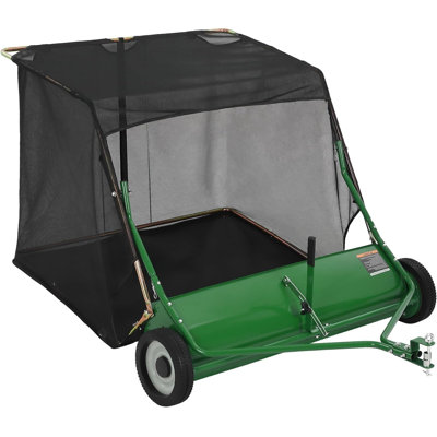 44in Tow Behind Lawn Sweeper 29 cu. ft. Extra-Large Capacity Pull Behind Grass Sweeper Adjustable Sweeping Height for Riding Mower Heavy Duty Leaf Debris Collector for Yard Cleanup