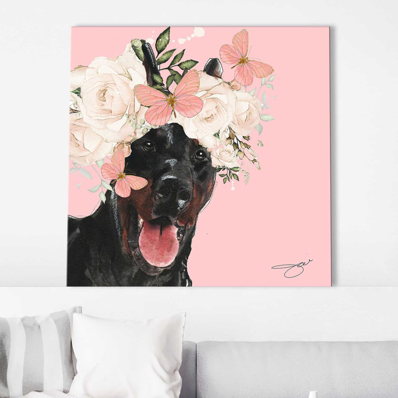 Flower Doberman (Square) par By Jodi - impression, Toile tendue, H 28 po x l 28 po x P 1,5 po