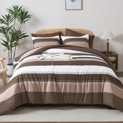 Ensemble d'édredon pour grand lit Andency brun - 7 pièces, ensemble de literie réversible en microfibre douce avec édredon, drap-housse, taies d'oreiller et taies décoratives