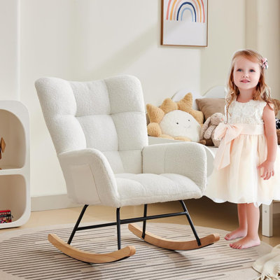 Rocking Chair, Upholstered Glider Rocking Chair With Ergonomic Backrest With Armrest by George Oliver