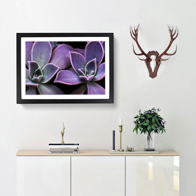 Lilac & Green Succulent Plant - Picture Frame Painting Print, 27cm H x 36cm W x 2cm D, Black Framed