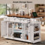 Îlot de cuisine K&K style ferme de 135 cm (53 po) avec deux portes d'armoire en verre trempé, prise de courant, chariot de cuisine roulant sur roulettes avec abattant, 5 étagères latérales ouvertes, 3 tiroirs, pour cuisine, salle à manger.-1198935327-1198935326