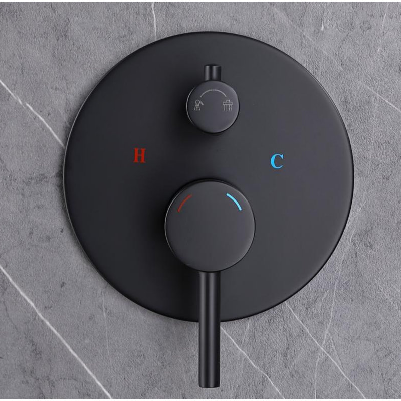 Système de douche mural 10 po à double fonction noir mat avec valve brute, tête de pluie et douchette, Noir