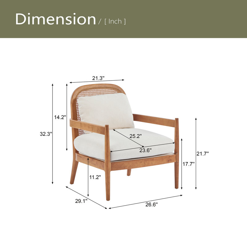 [Ensemble de 2] Chaise d'appoint Mid-Century moderne de 26,6 po avec structure en bois massif et dossier en rotin, fauteuils confortables pour le salon