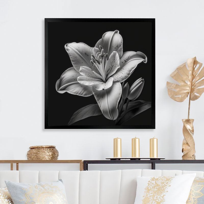 Orchidée blanche monochrome - photographie sur toile, Impression noire sur toile encadrée, H 16 po x l 16 po x P 1 po