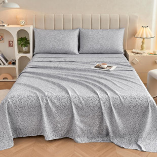 Draps de grand lit à imprimé guépard Leopard, draps et taies d'oreiller en microfibre douce, drap-housse antidérapant à poches profondes, draps gris argenté