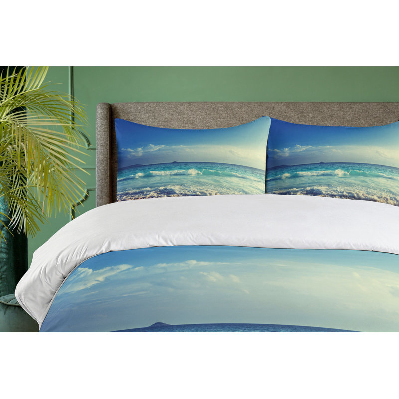 Twin Coastal Ocean Print Duvet Cover Set