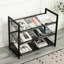 Rangement à chaussures à 3 niveaux en métal noir pour porte avant et espaces restreints, tablettes larges en maille, 2 options de tablettes en angle, capuchons en caoutchouc antidérapants, rangement autoportant simple à installer