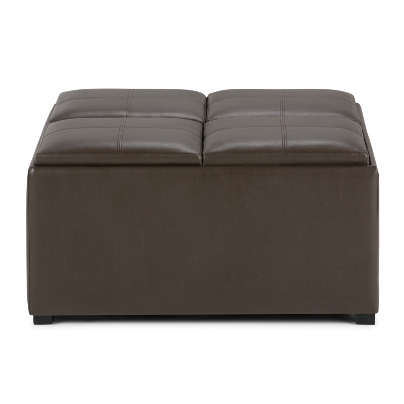Repose-pieds de rangement pour table basse moderne en cuir végétalien l 35 po Avalon avec 4 plateaux rabattables Avalon, Noir