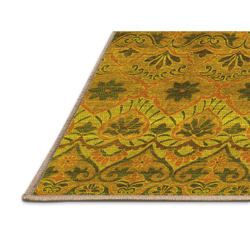 Tapis abstraits jaunes lavables à la machine Abstract 2679, Rectangle 2 pi x 3 pi