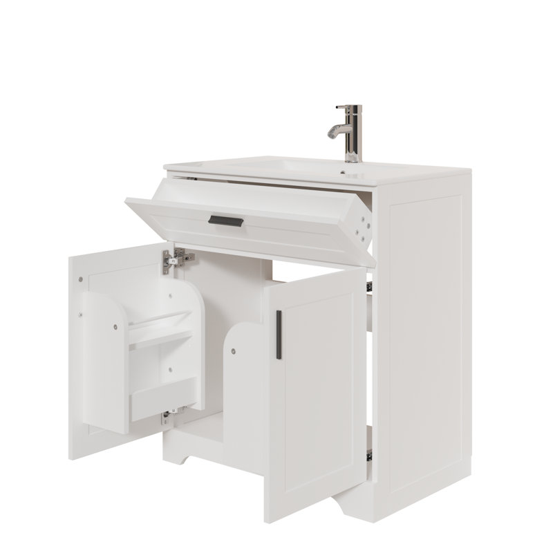Ensemble de meuble-lavabo avec lavabo en céramique, meuble-lavabo et meuble-lavabo 30 po Frausto, Blanc