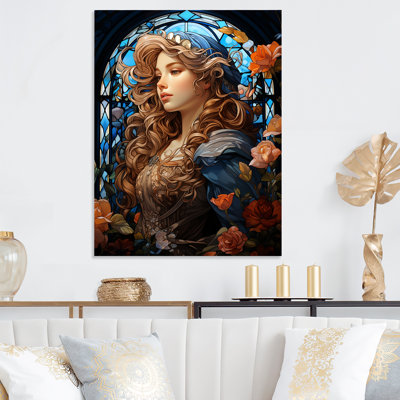 Vitrail bleu Cendrillon I - art mural moderne en métal enveloppé