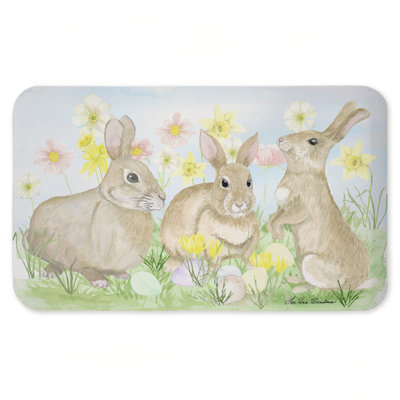 Tapis de sol anti-fatigue imprimé de lapins de Pâques dans l'herbe, design par Lee Ann Sanders, 30 po x 18 po
