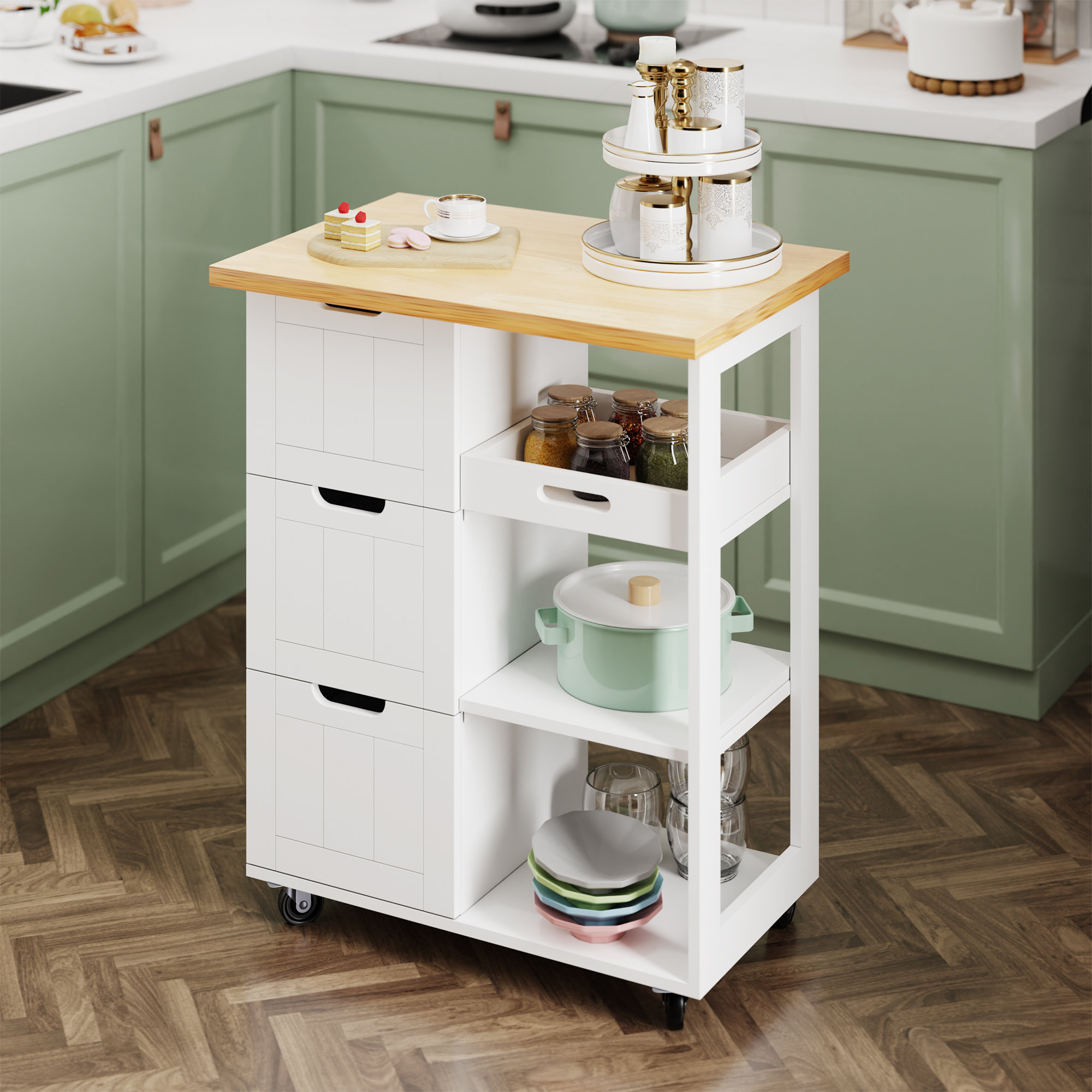 Lark Manor™ Amarieon Kitchen Island Cart With Storage,Rolling Kitchen ...