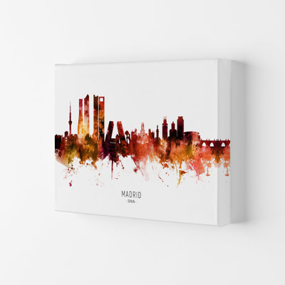 Madrid Spain Skyline Red City Name by Michael Tompsett - Print