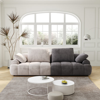 86.6? Large size two Seat Sofa,Modern Upholstered,Beige paired with grey suede fabric by Wade Logan