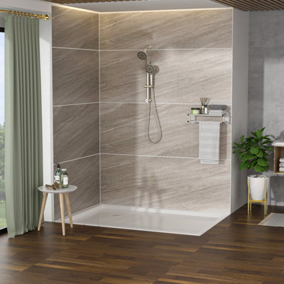 Pomme de douche à effet de pluie 4,7 po et ensemble de douche à main 7 po en nickel brossé avec ensemble de bras coulissant réglable Système nickel: pomme de douche, douche, bar