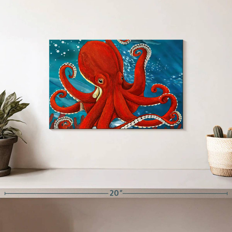 Brampt Vibrant Red Octopus, 8" H x 12" W