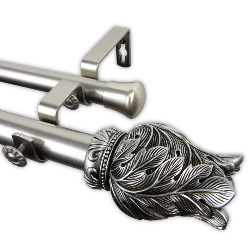 Tringle à rideaux double Tate, 120 à 170 po, Nickel satiné