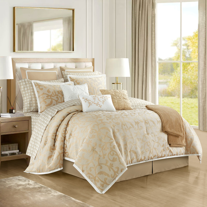 Taupe Paisley Jacquard California King Comforter Set, 14 Piece