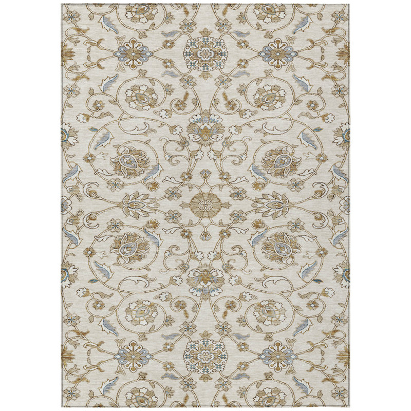 3' X 5' Ivory Brown And Gray Moroccan Washable Indoor Outdoor Area Rug