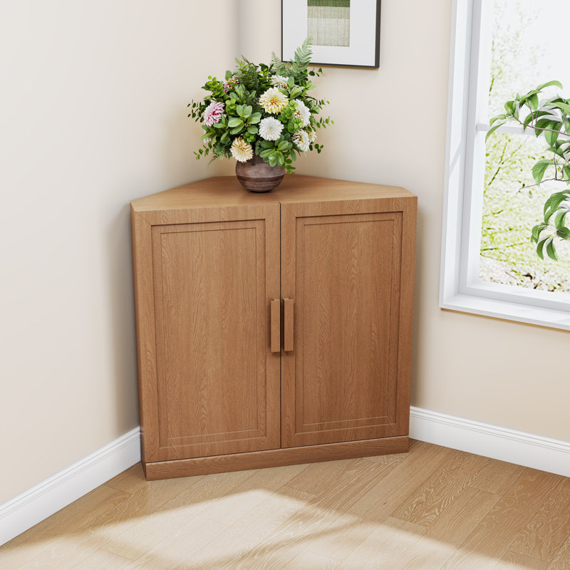 Buffet décoratif d'angle peu encombrant avec tablette réglable Lula, Brun, H 31 po x l 31 po x P 16 po