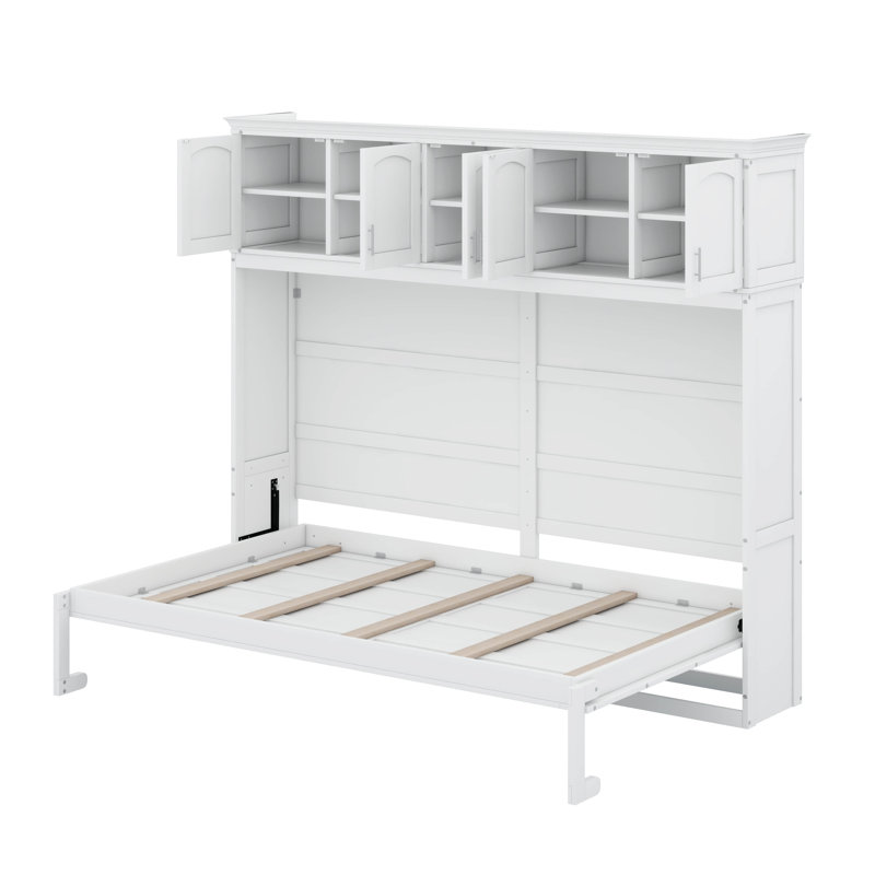 Lit escamotable mural avec armoires Murphy, Blanc, Lit double