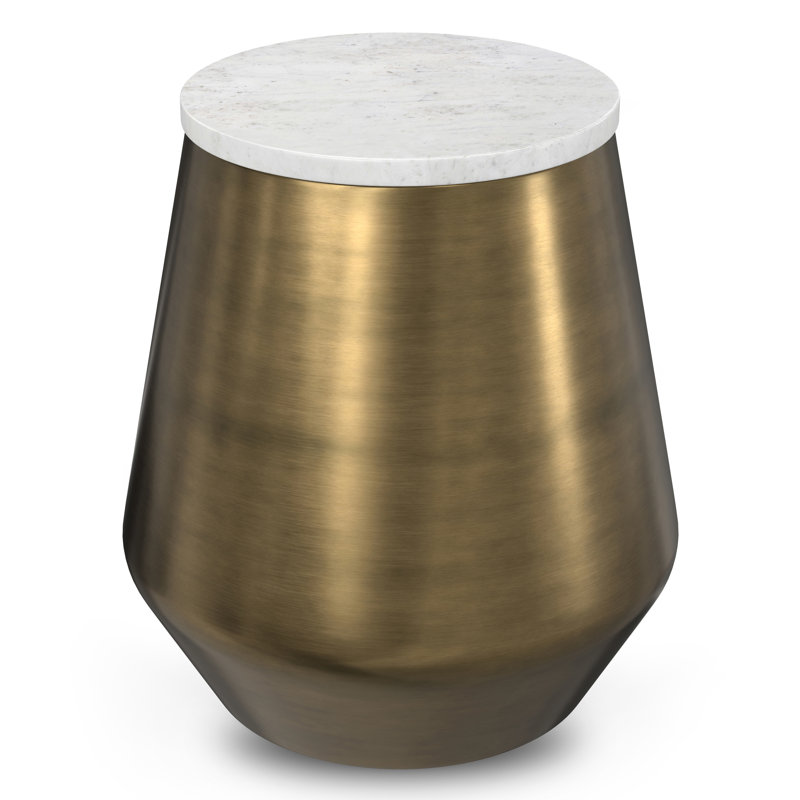Benning White Marble and Antique Brass Round Side Table