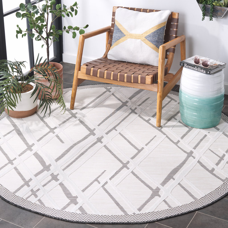 Tapis d'intérieur / extérieur à motif géométrique Kenenth Performance, Rond 6 pi 5 po