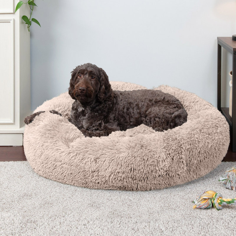 Calming Cuddler Long Fur Donut Bed, 10" H x 36" W x 36" D, Taupe