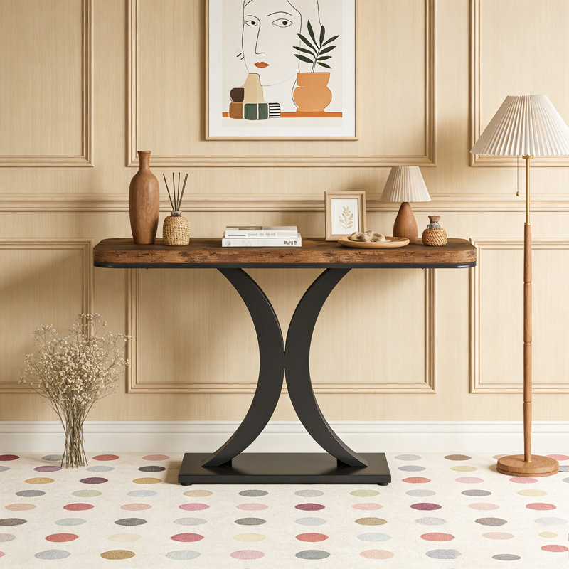 Table de vestibule étroite avec base géométrique, Rustic Brown/Black