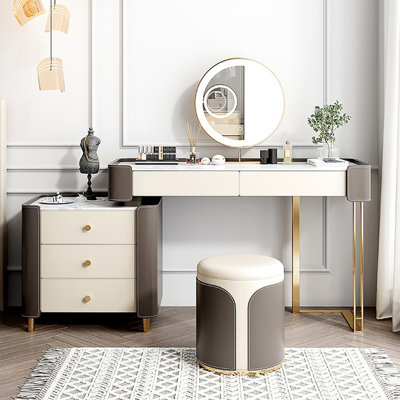 Makeup Vanity with Light mirror,5 drawers,1 chair