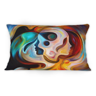 Coussin bleu, orange et rouge