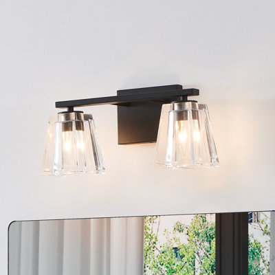 Hillsboro 15-inch 2-light Brushed Nickel Vanity Light with Clear Pressed Glass Shades