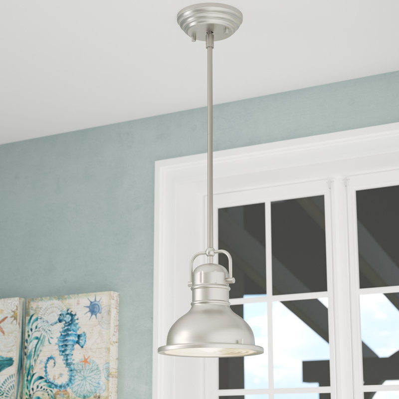 Mini-luminaire suspendu à 1 lumière Christianna, Oui, H 9,5 po x l 8,75 po x P 8,75 po, Nickel brossé