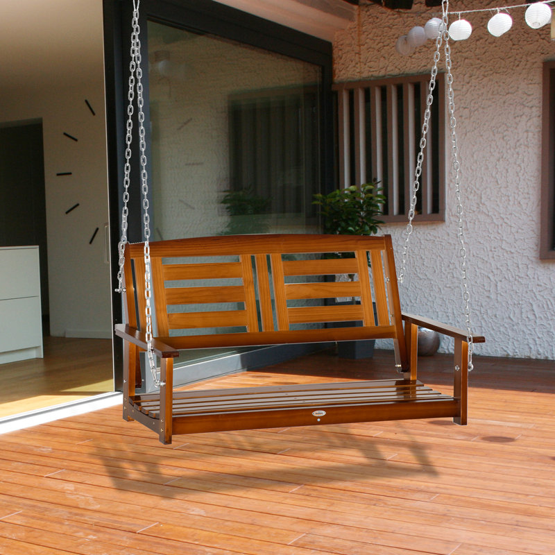 Teak and Pine Two-Person Outdoor Porch Swing with Chains