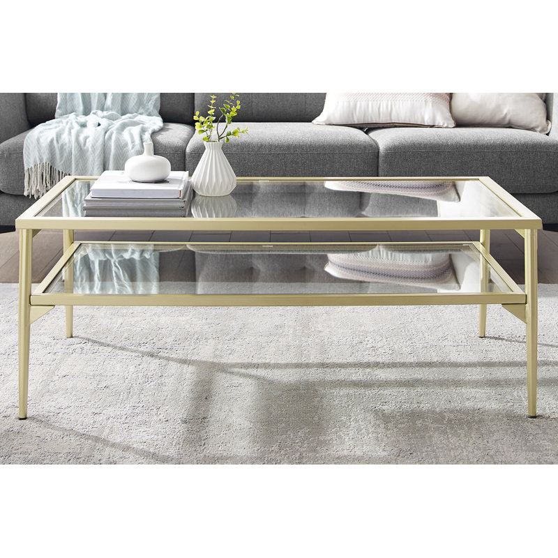 Four Leg Coffee Table with Storage, Gold/Clear