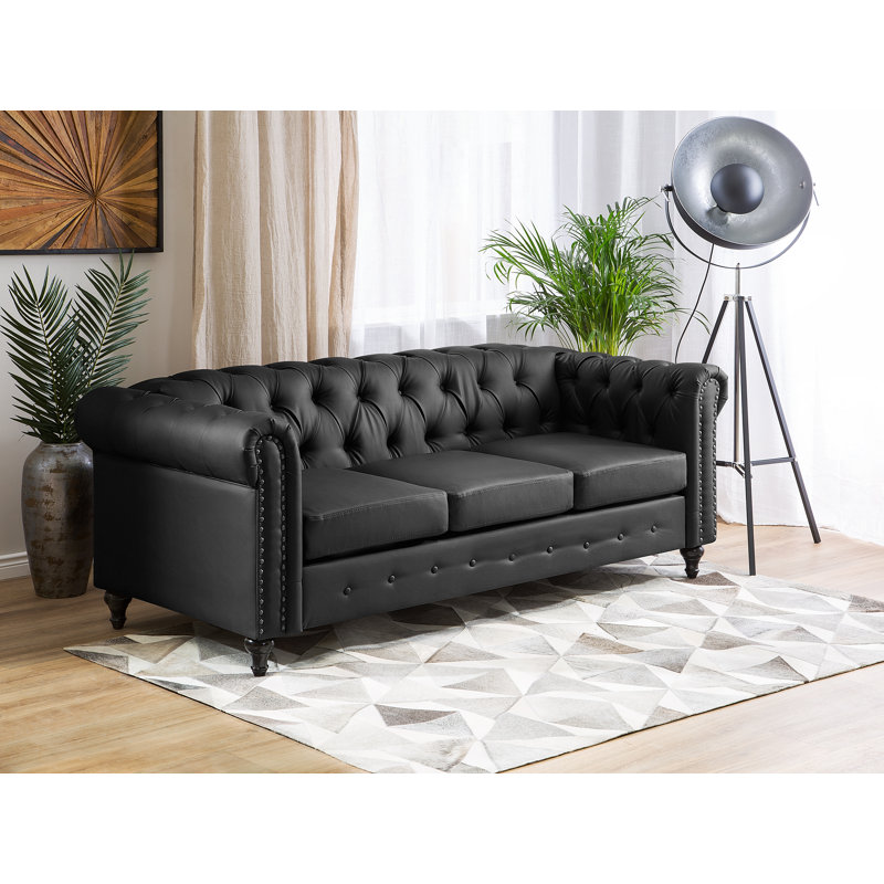 North Adams 3 Seater Faux Leather Sofa, Black