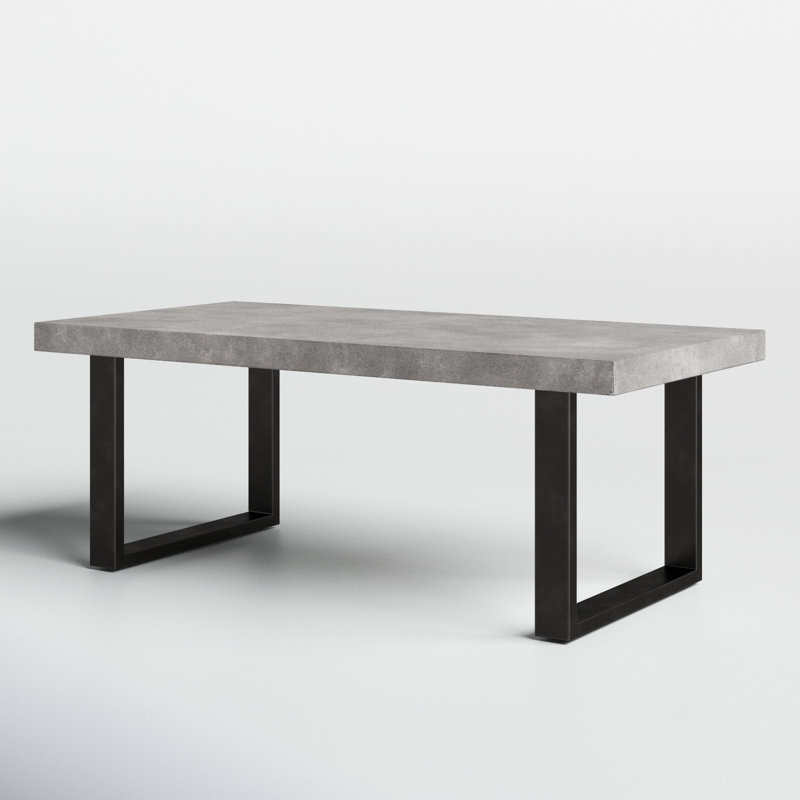 Clement Rectangular Concrete Outdoor Dining Table, 30" H x 79" L x 39.5" W, Gray/Black 