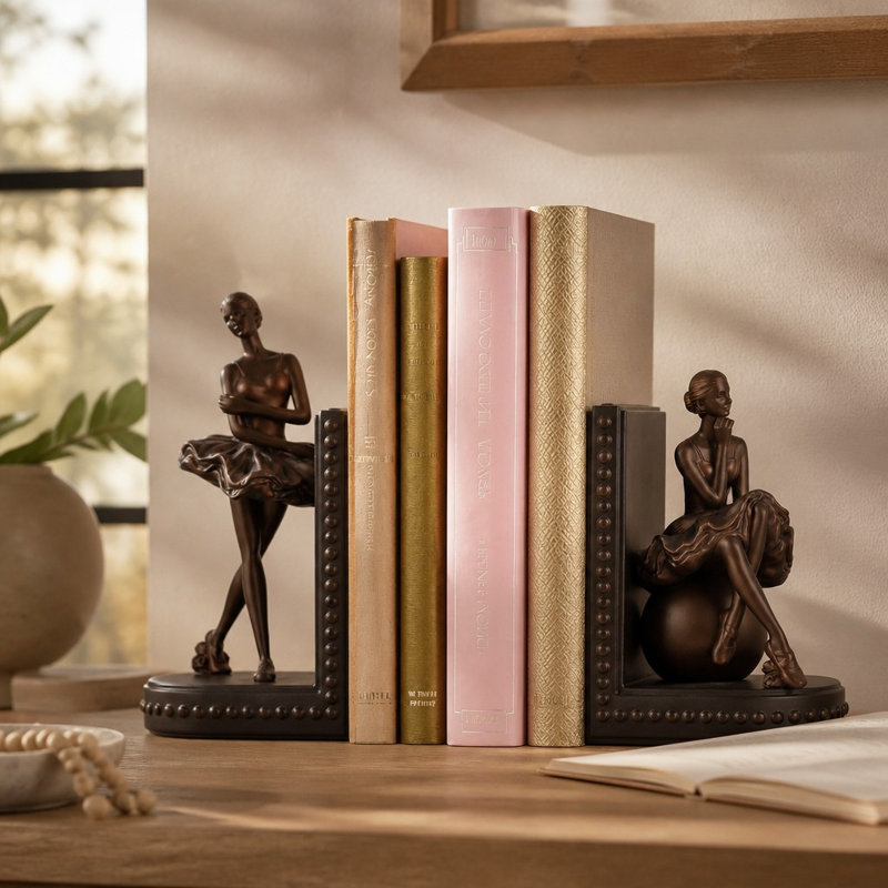 Ballet Dancer Bookends – Elegant Resin Ballet Girl Figurine Book Ends, Bronze
