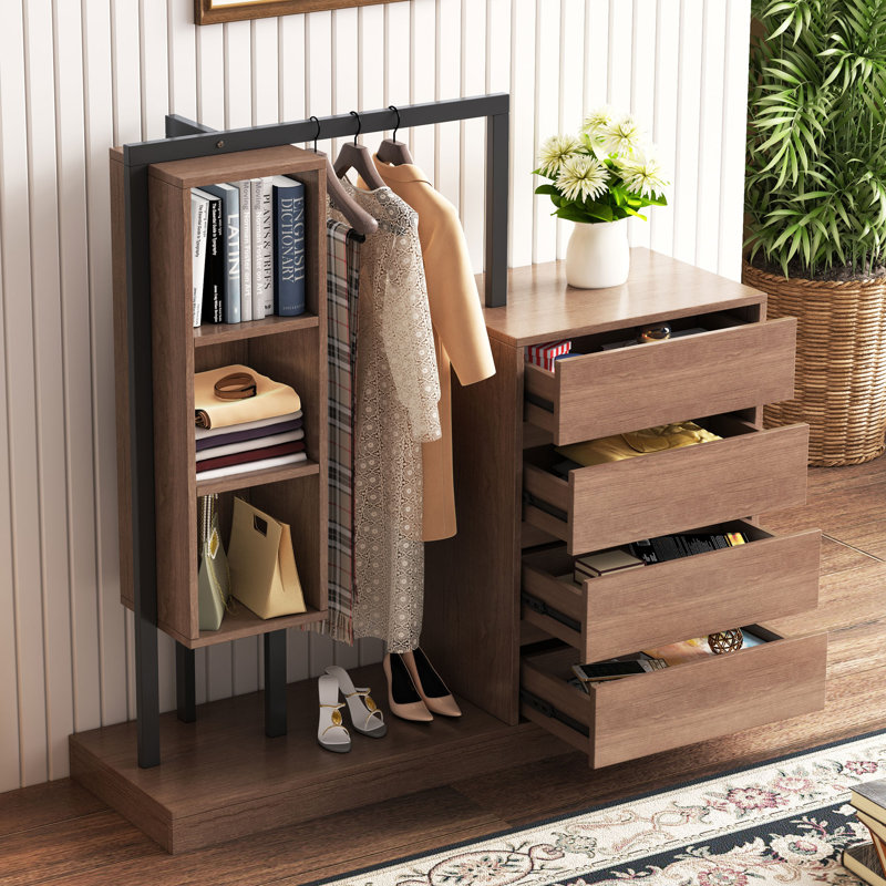 Garde-robe 4 tiroirs et 3 tablettes, Noyer