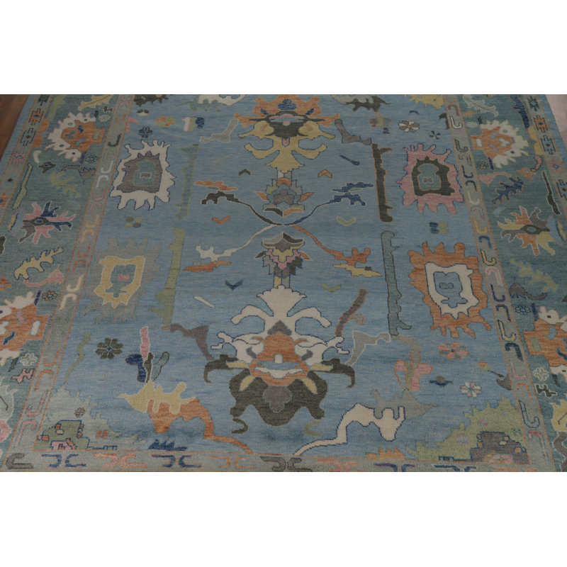 Tapis bleu grand fait à la main Oushak 12 x 15