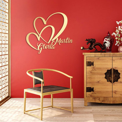 Personalized Metal Double Hearts & Love Metal Wall Art Custom Decor For Valentine or Wedding Gift