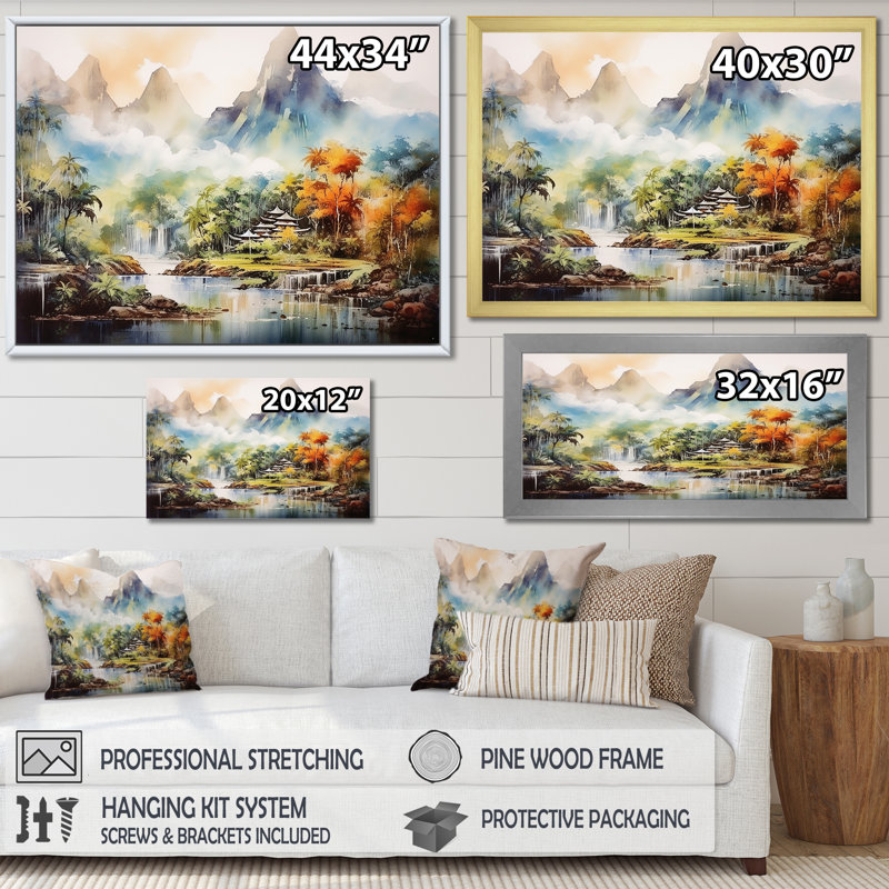 Indonesian Mountain Landscape - Indonesia Wall Art, White Closed Corner Frame, 40" H x 30" W x 1.5" D